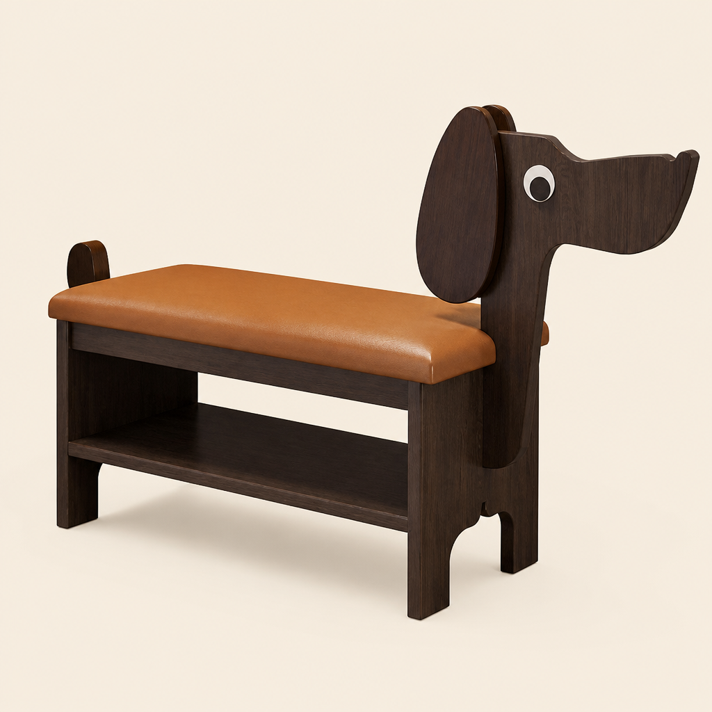 Banc d'entrée design chien brun