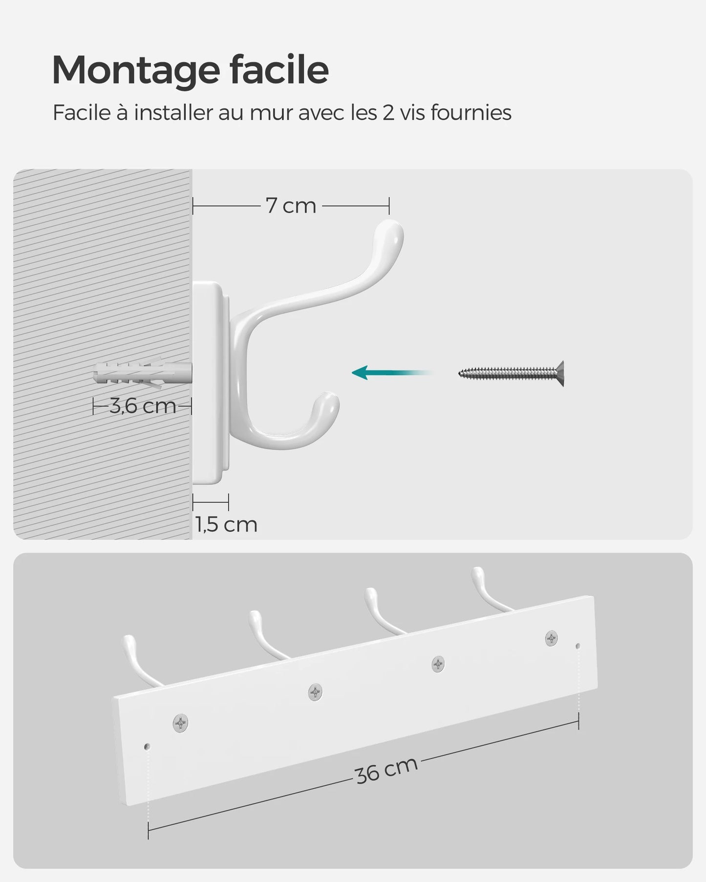 Image de descriptions pour le montage du crochet sur la patère