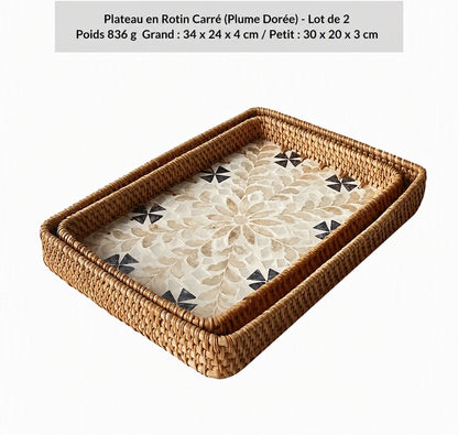 2 panier de rangement en rotin motif de fleurs 