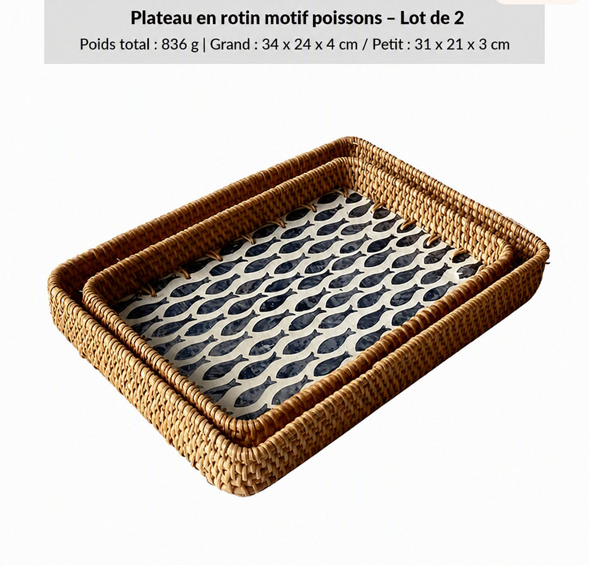 2 panier de rangement en rotin motif de poissons