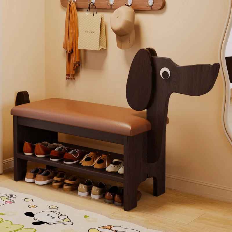 Banc d'entrée design chien brun