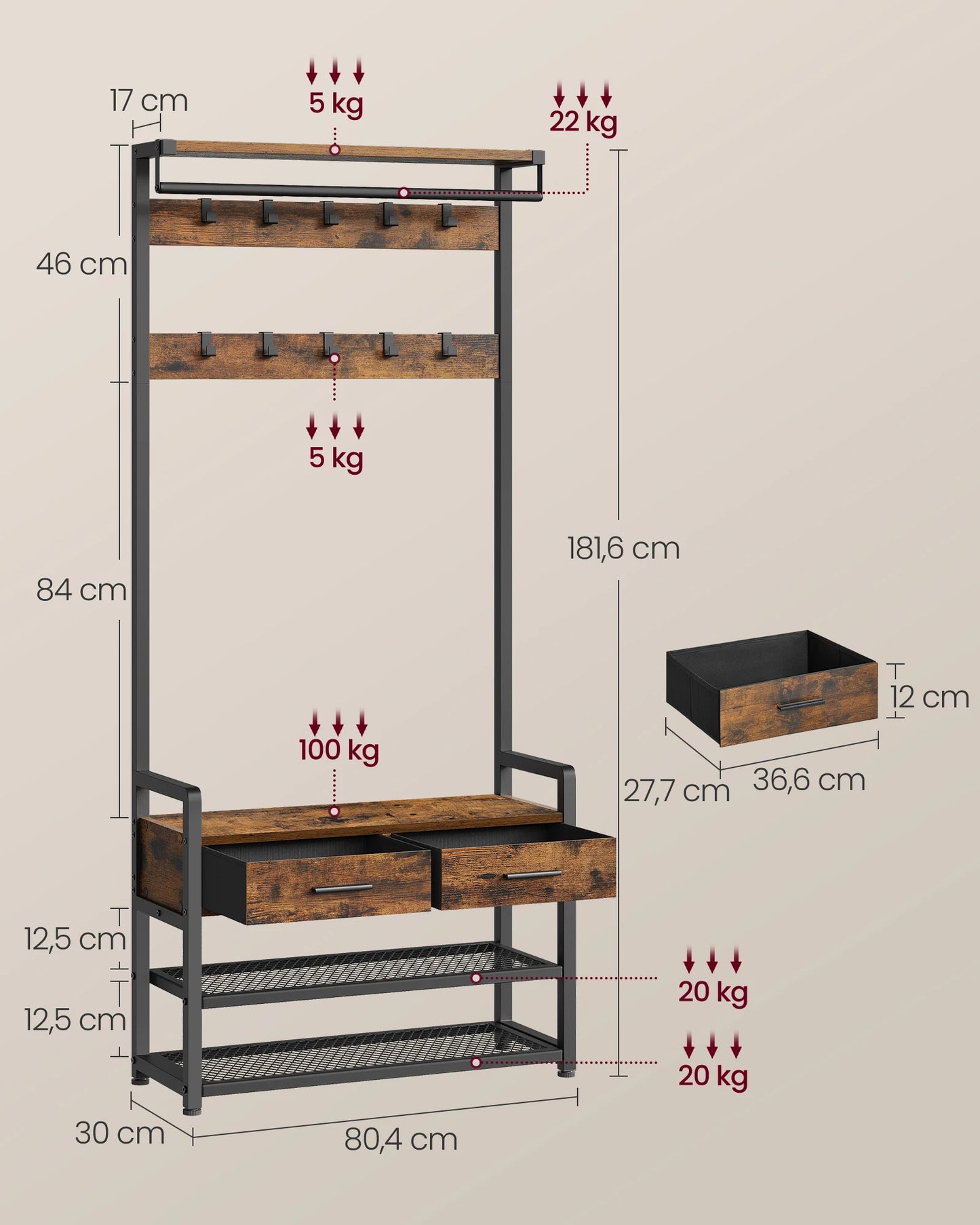 Mesure de l'étagère à chaussure