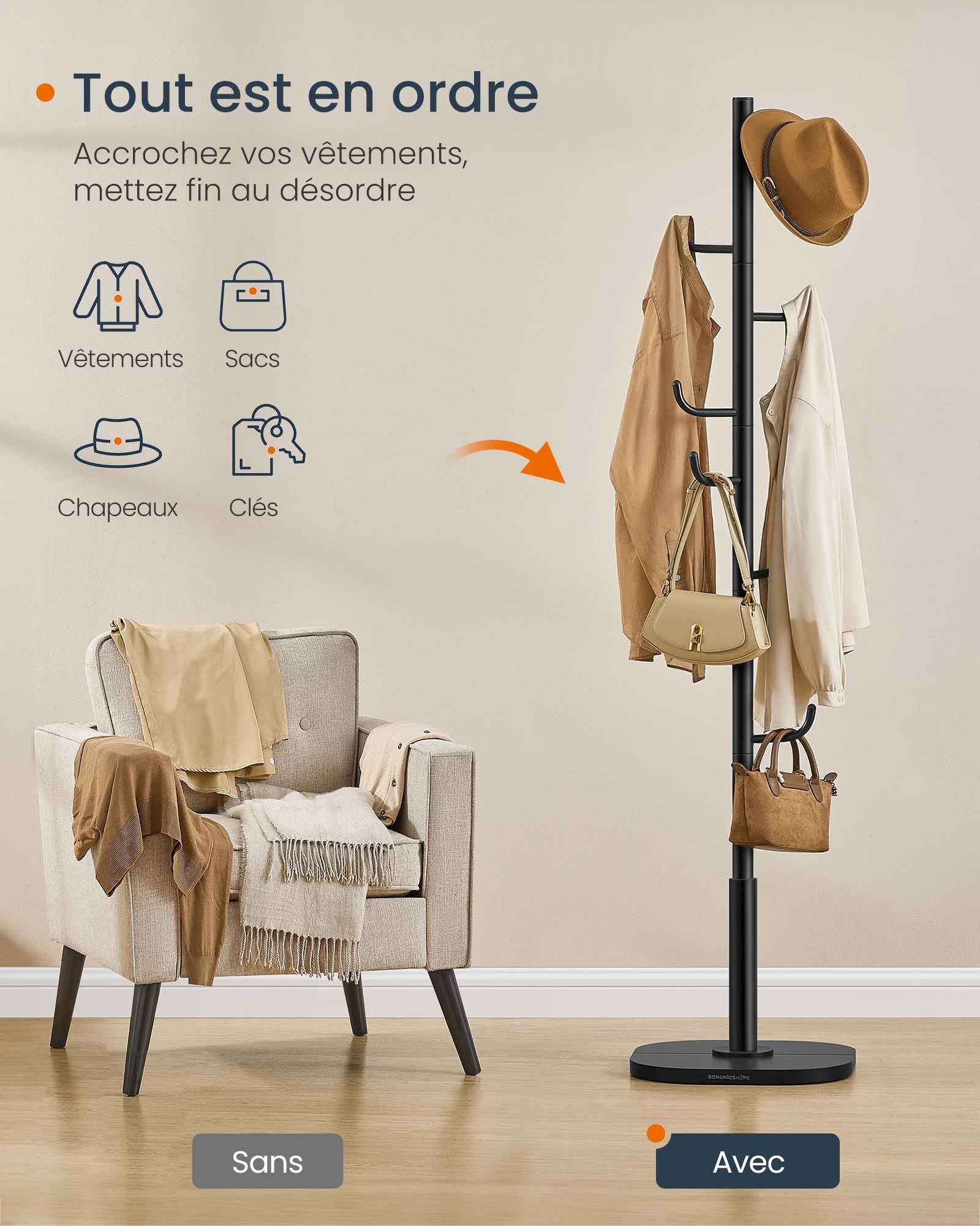 Avant et après avec un porte manteau
