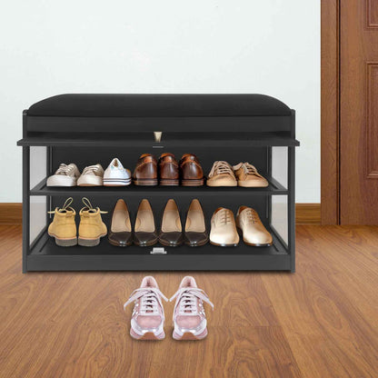 banc de rangement chaussures dans une entrée