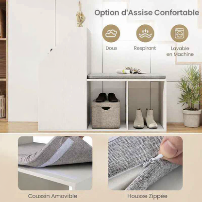 Description du coussin et de la housse du banc de rangement