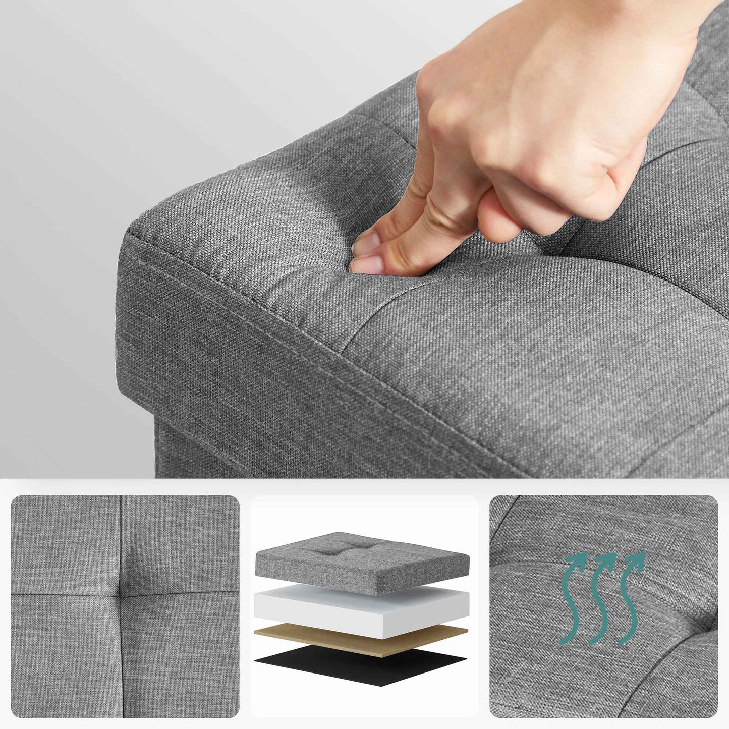 Description visuel du produit physique du banc de rangement   