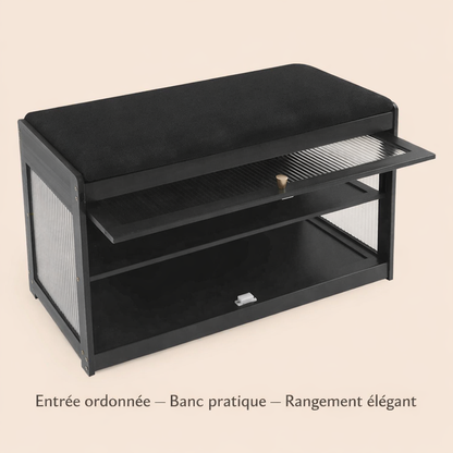 vue du banc de rangement avec la porte ouverte