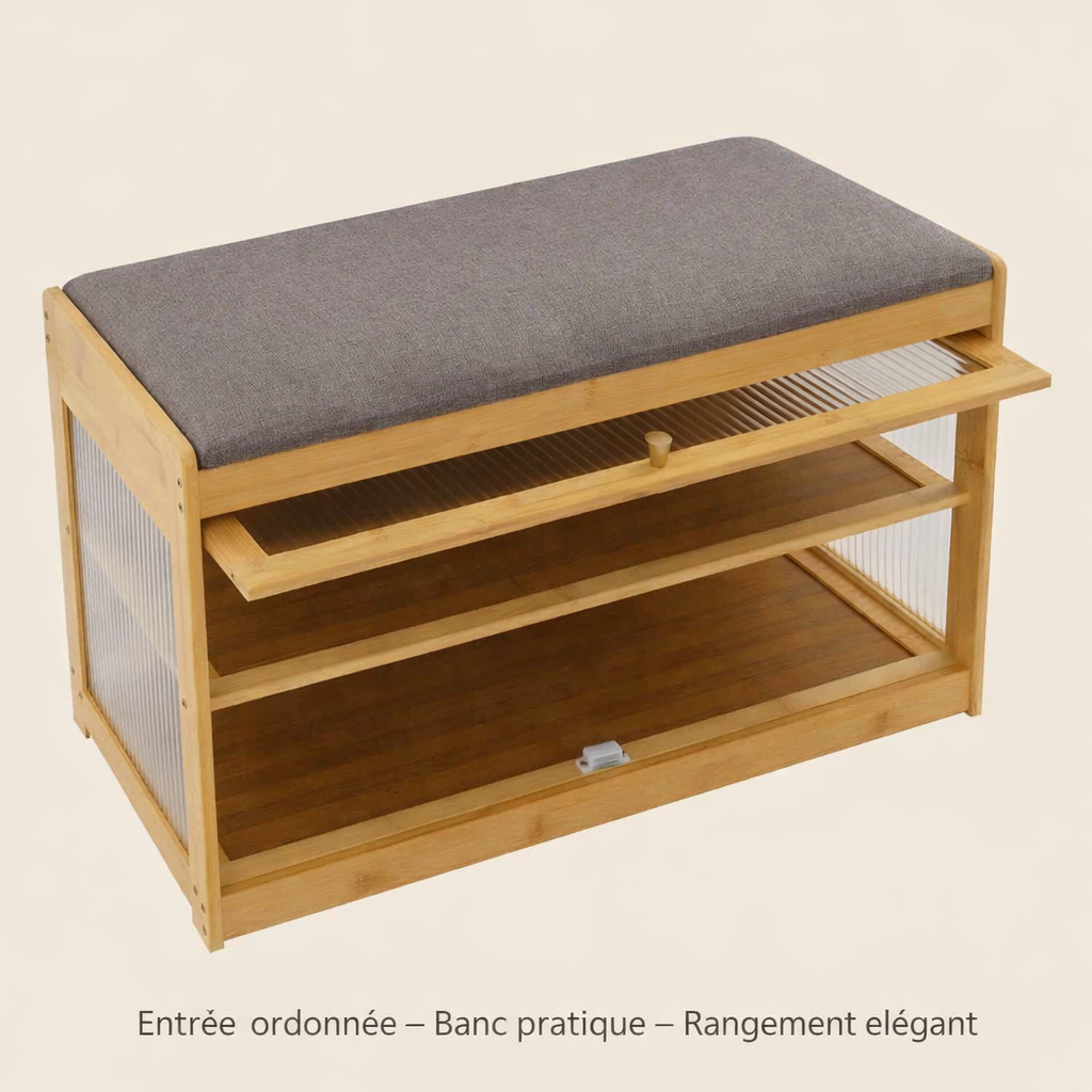 banc de rangement avec la porte ouverte