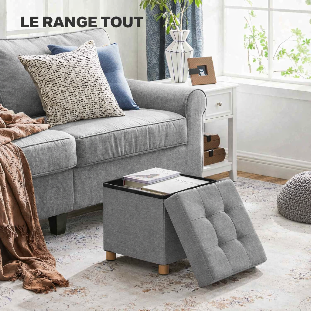 Banc de rangement dans un décor de salon