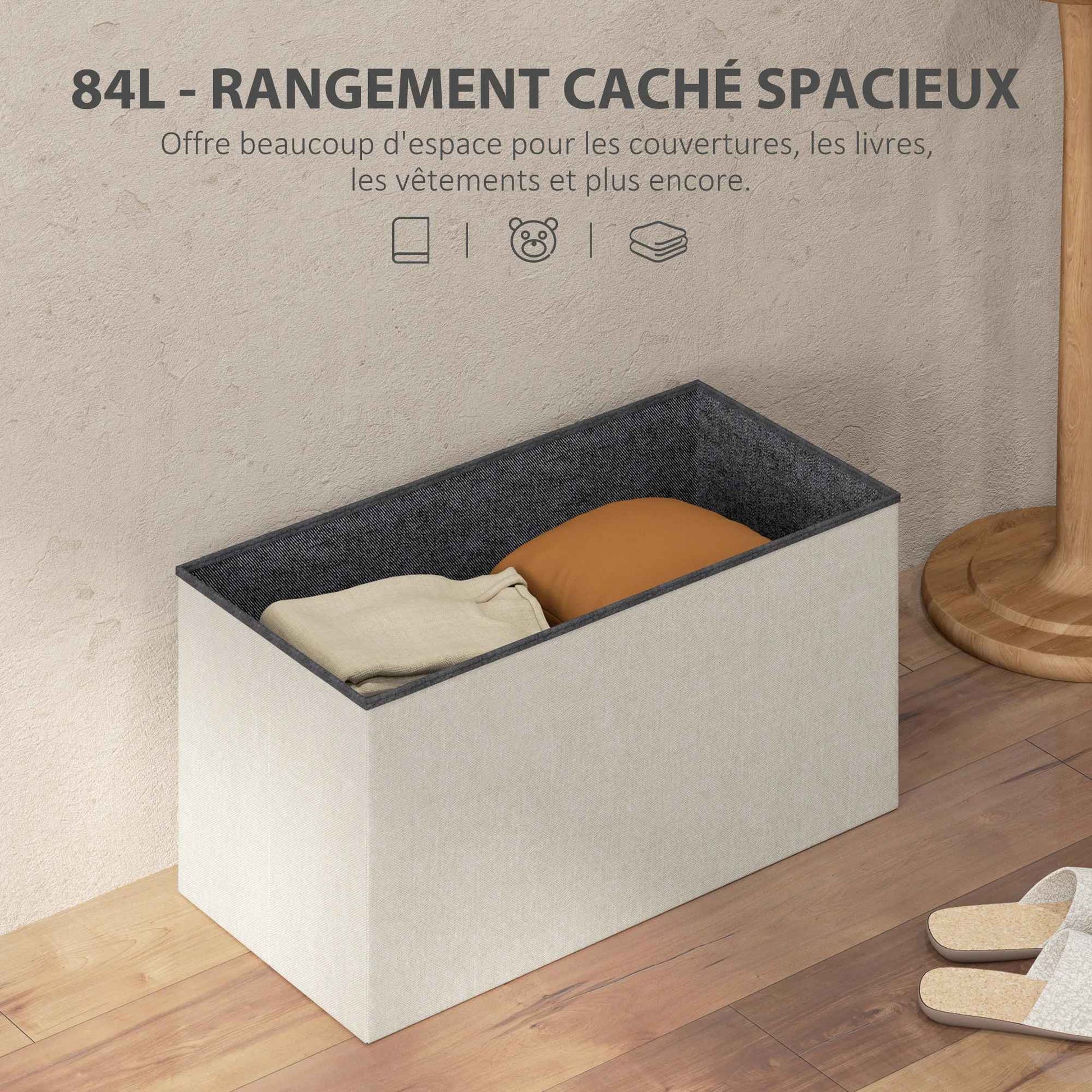 banc de rangement spacieux au sol 