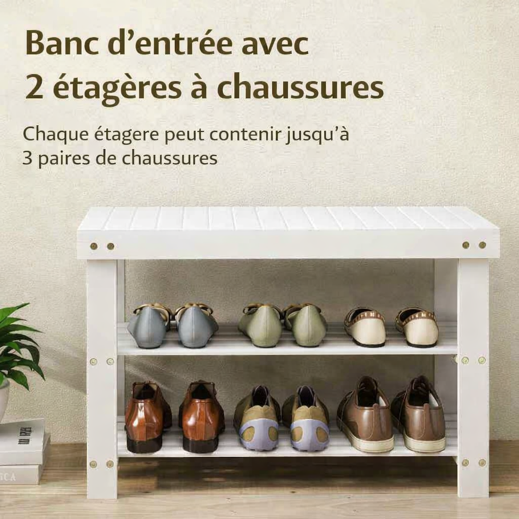 banc d'entrée avec chaussures placés