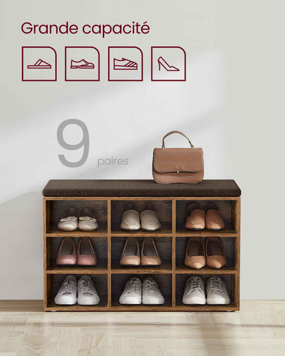 Banc de rangement chaussures à 9 casiers