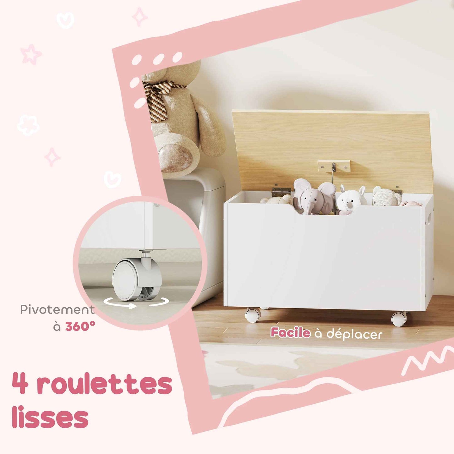 Coffre de rangement avec 4 roulettes