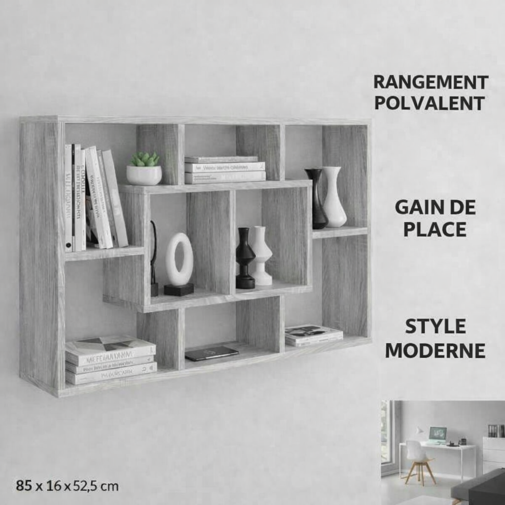 Descriptions de l'étagère murale gris 