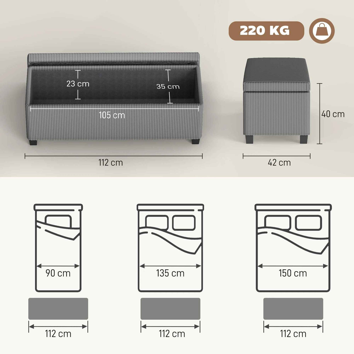 dimensions du banc de rangement
