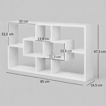 Dimensions de l’étagère murale blanche 8 compartiments mesures détaillées