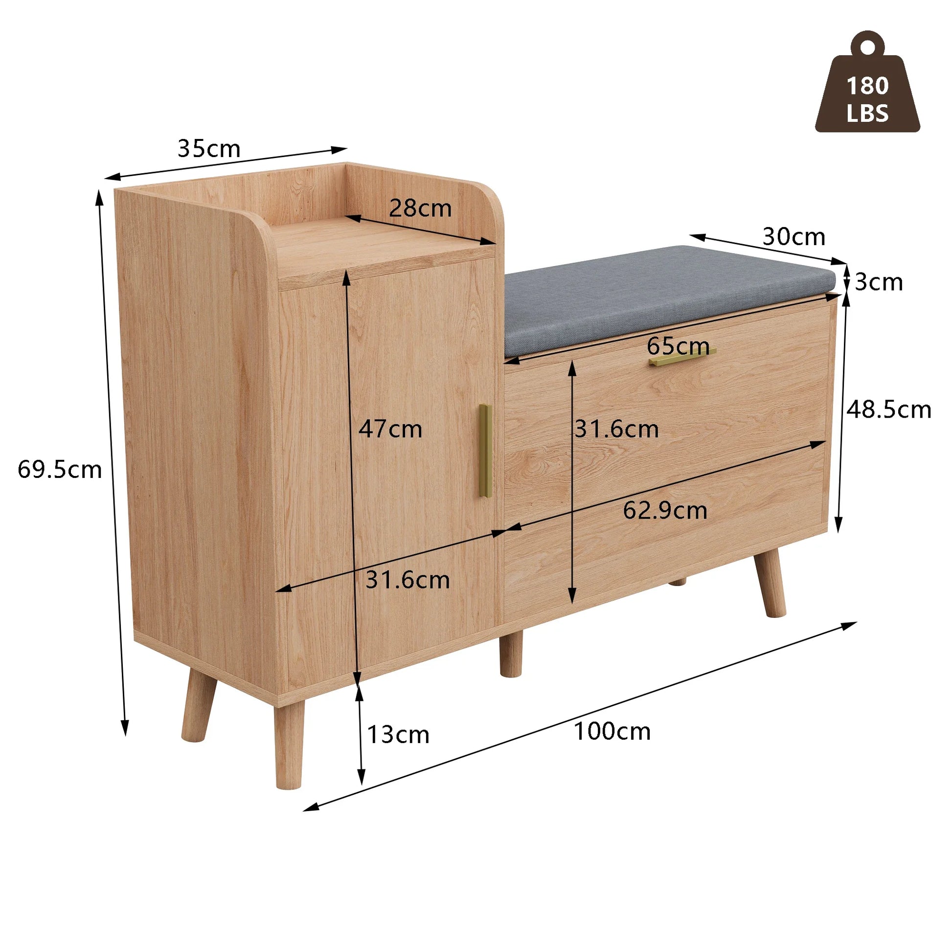 Dimensions du meuble d'entrée à chaussures