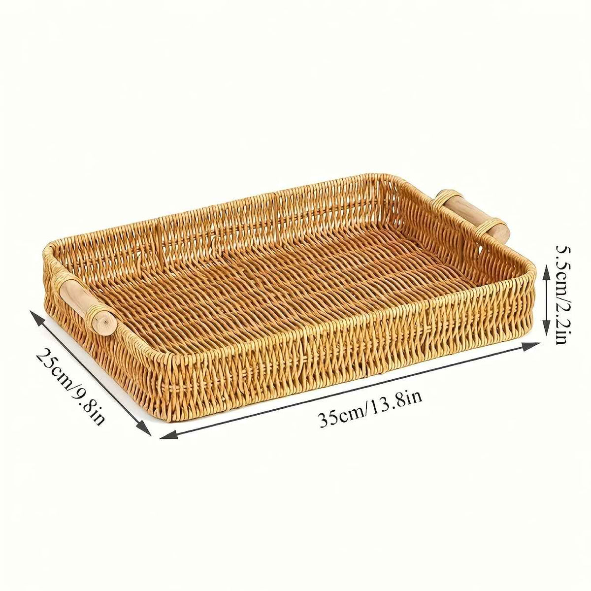 Visuel des dimensions du panier en rotin rectangle