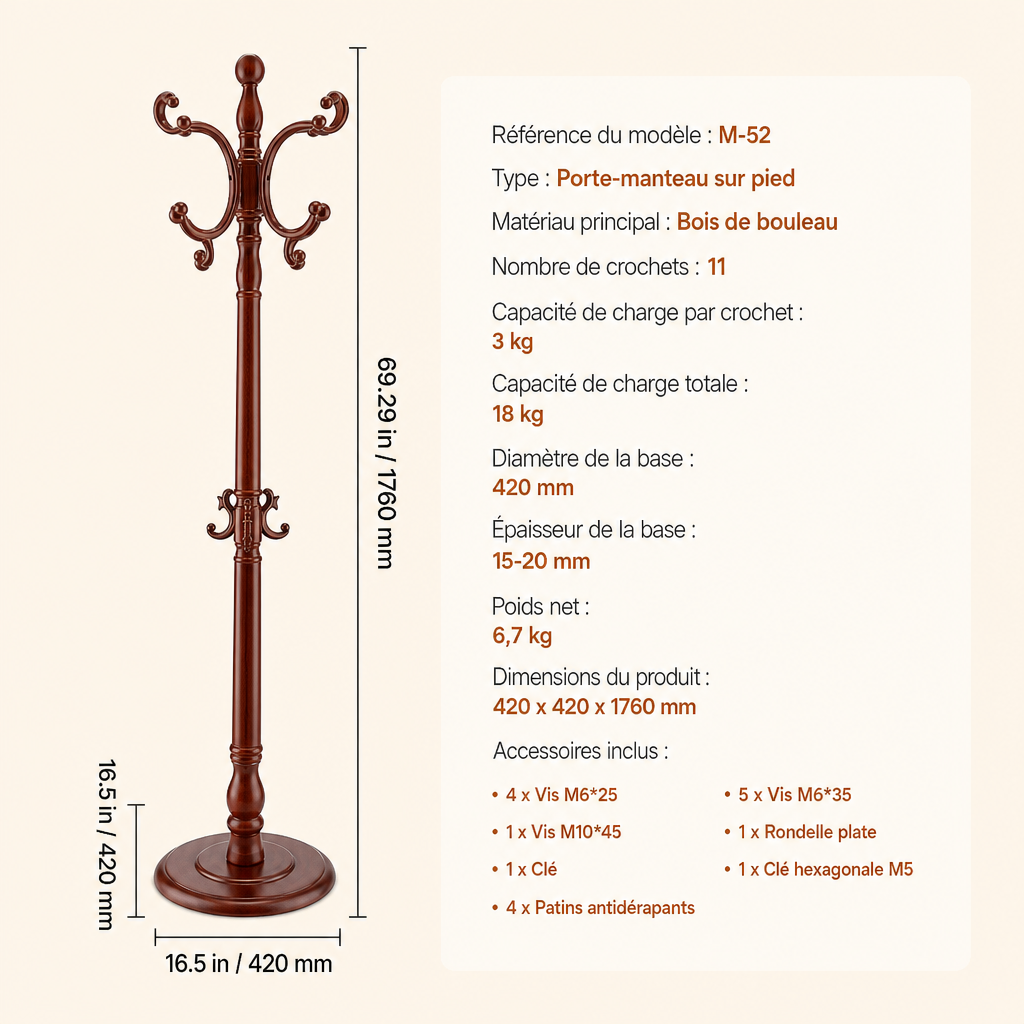 Dimensions du porte manteau