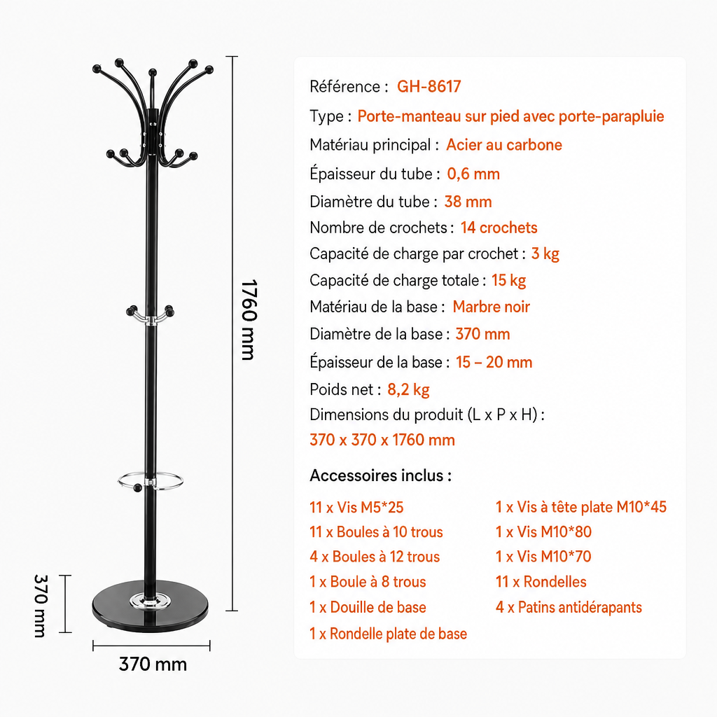 Dimensions du porte manteau