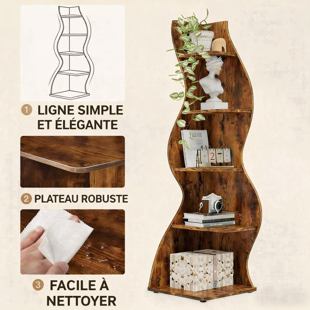 Étagère murale d’angle robuste 5 niveaux en jonc de mer – détail structure