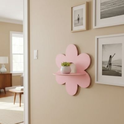 Étagère de bois rose sur le mur 