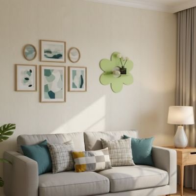 Étagère de bois vert sur un mur dans un salon