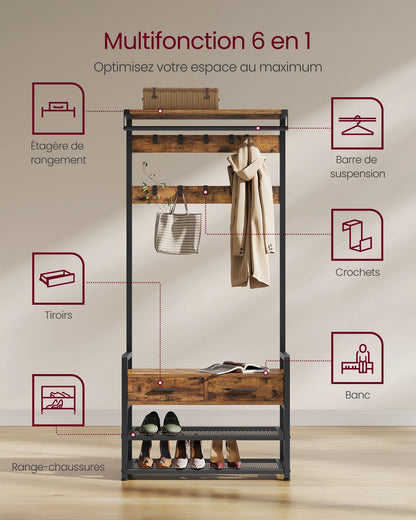 détails visuel de l'étagère à chaussures 6 en 1 pour l'entrée
