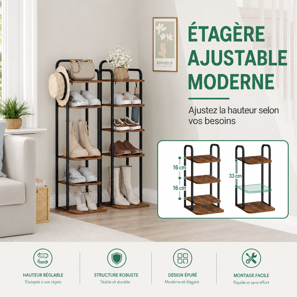 Étagère à chaussures ajustable