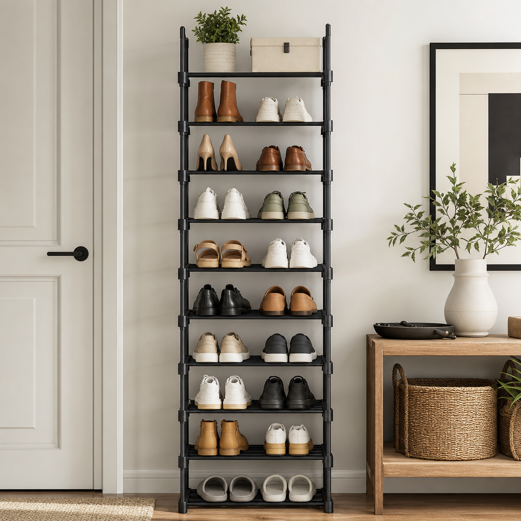 Étagère à chaussures dans un hall d'entrée