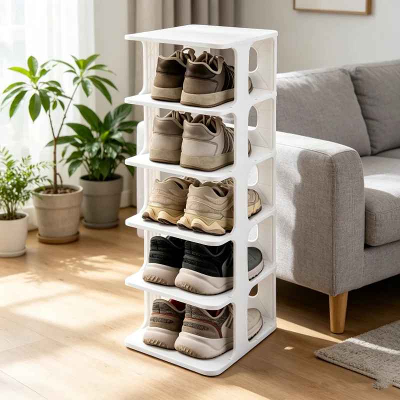 étagère à chaussures avec chaussures rangées 