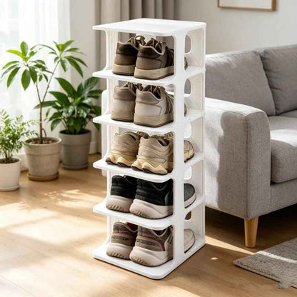 étagère à chaussures avec chaussures rangées 
