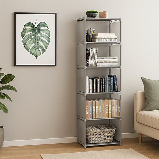 étagère gris 6 couches dans une entrée de salon