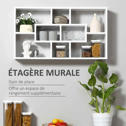 Étagère murale gain de place 8 compartiments blanc design moderne