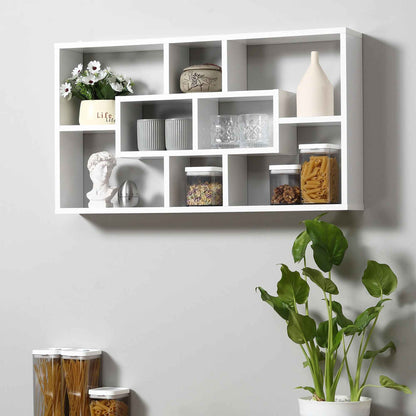 tagère murale décorative blanche 8 compartiments salon bureau