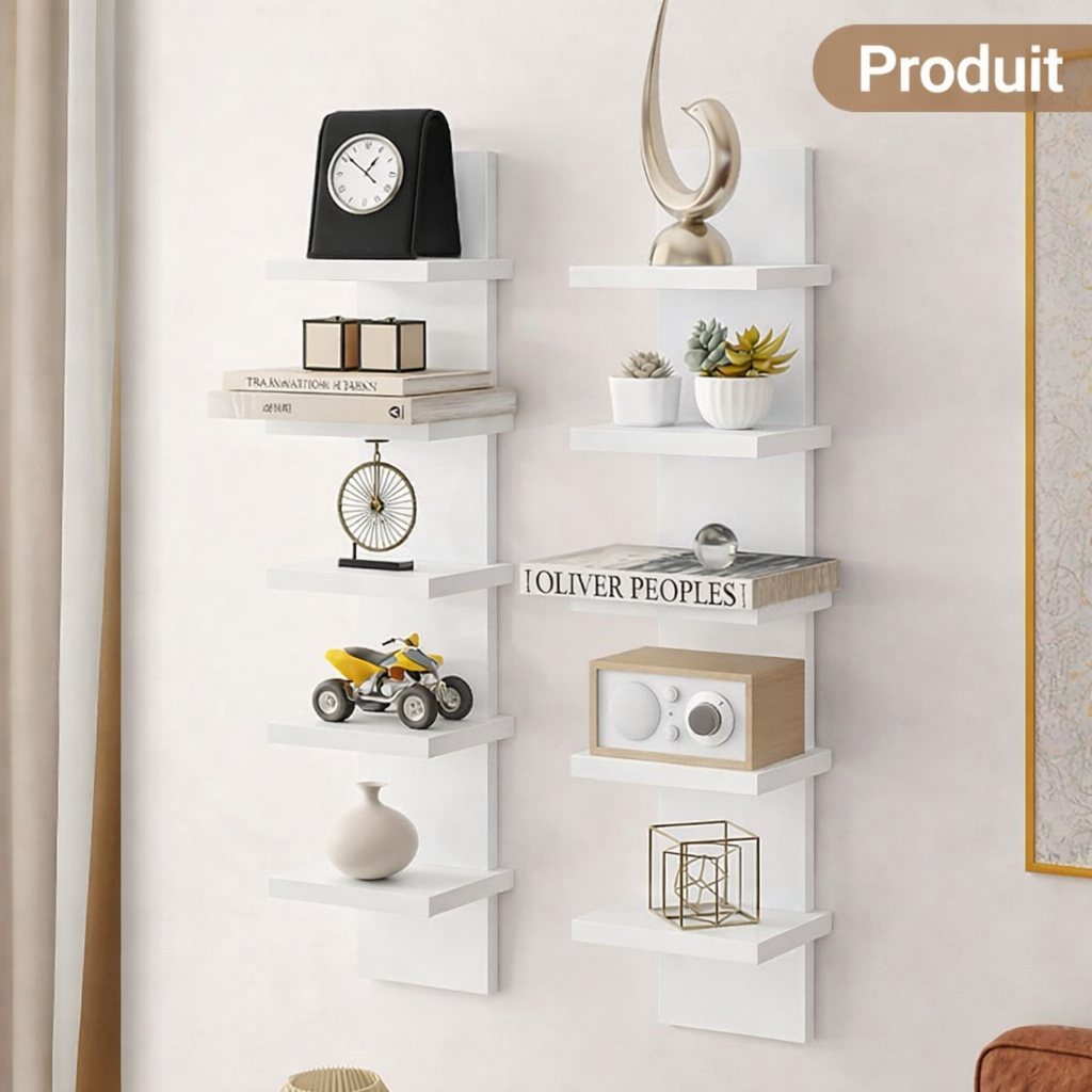 Étagère murale Nordic 5 niveaux fixée au mur dans un couloir