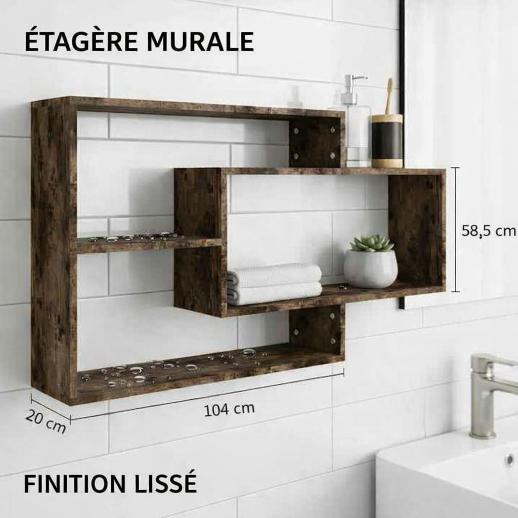 Étagère murale sur un mur avec dimensions visible