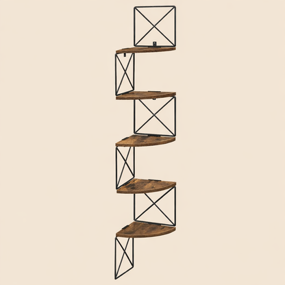 Étagère murale d’angle rustique 5 niveaux bois et métal Le Range-Tout