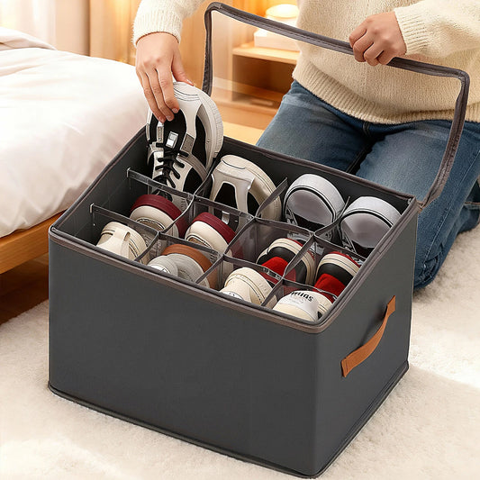 femme qui insère une chaussure dans le range chaussures