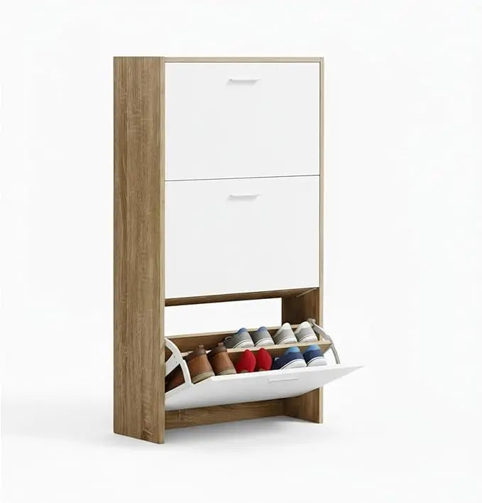 Meuble d'entrée couleur bois et blanc