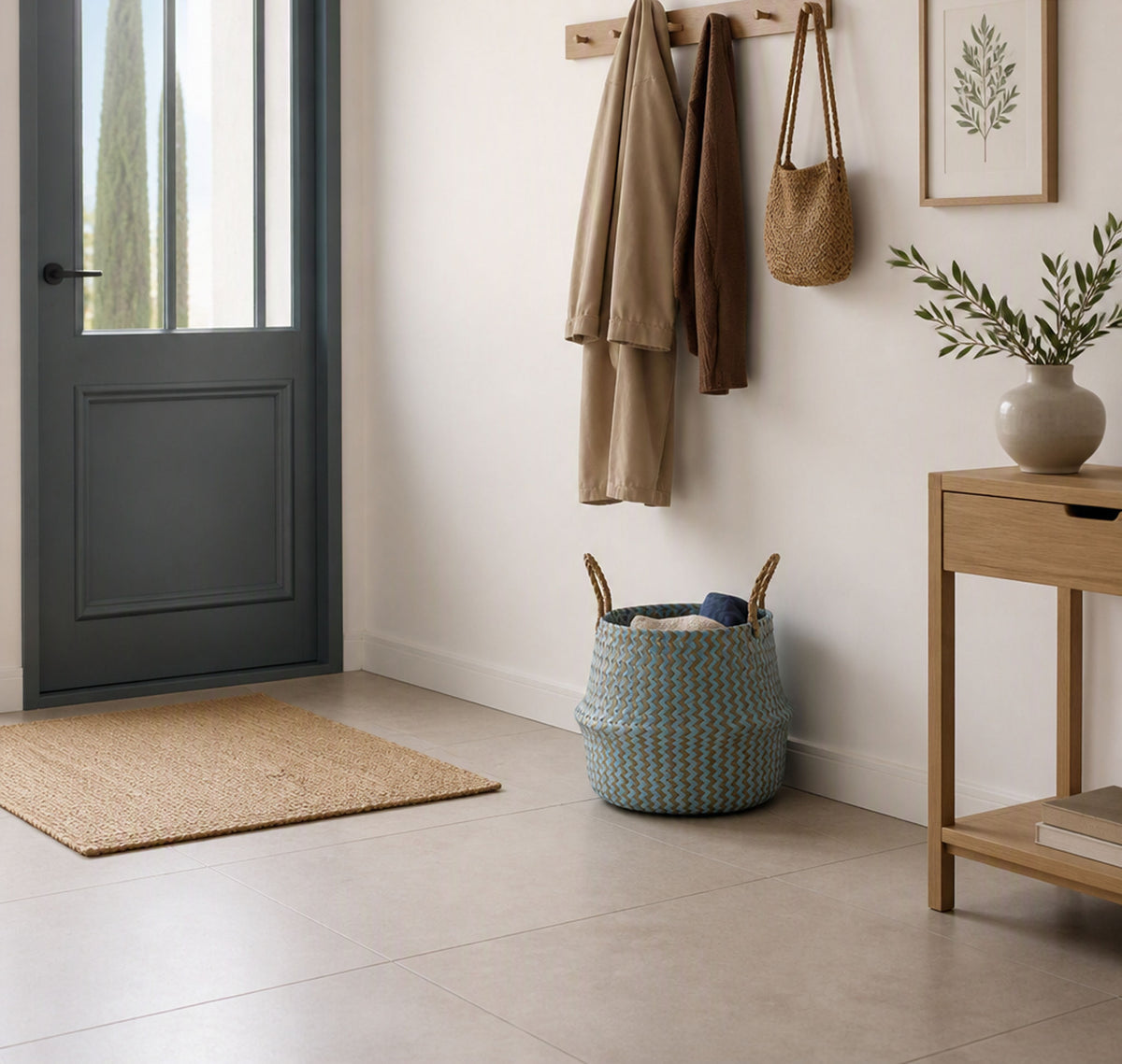 Panier de rangement dans une entrée