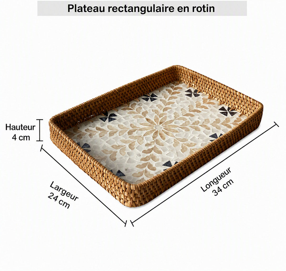 Panier de rangement en rotin motif de fleurs