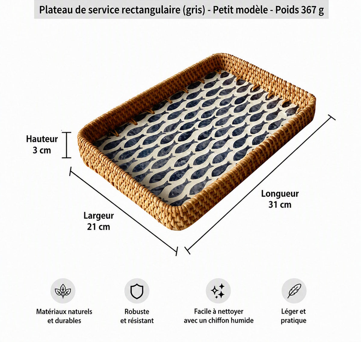 Panier de rangement en rotin motif de poissons 