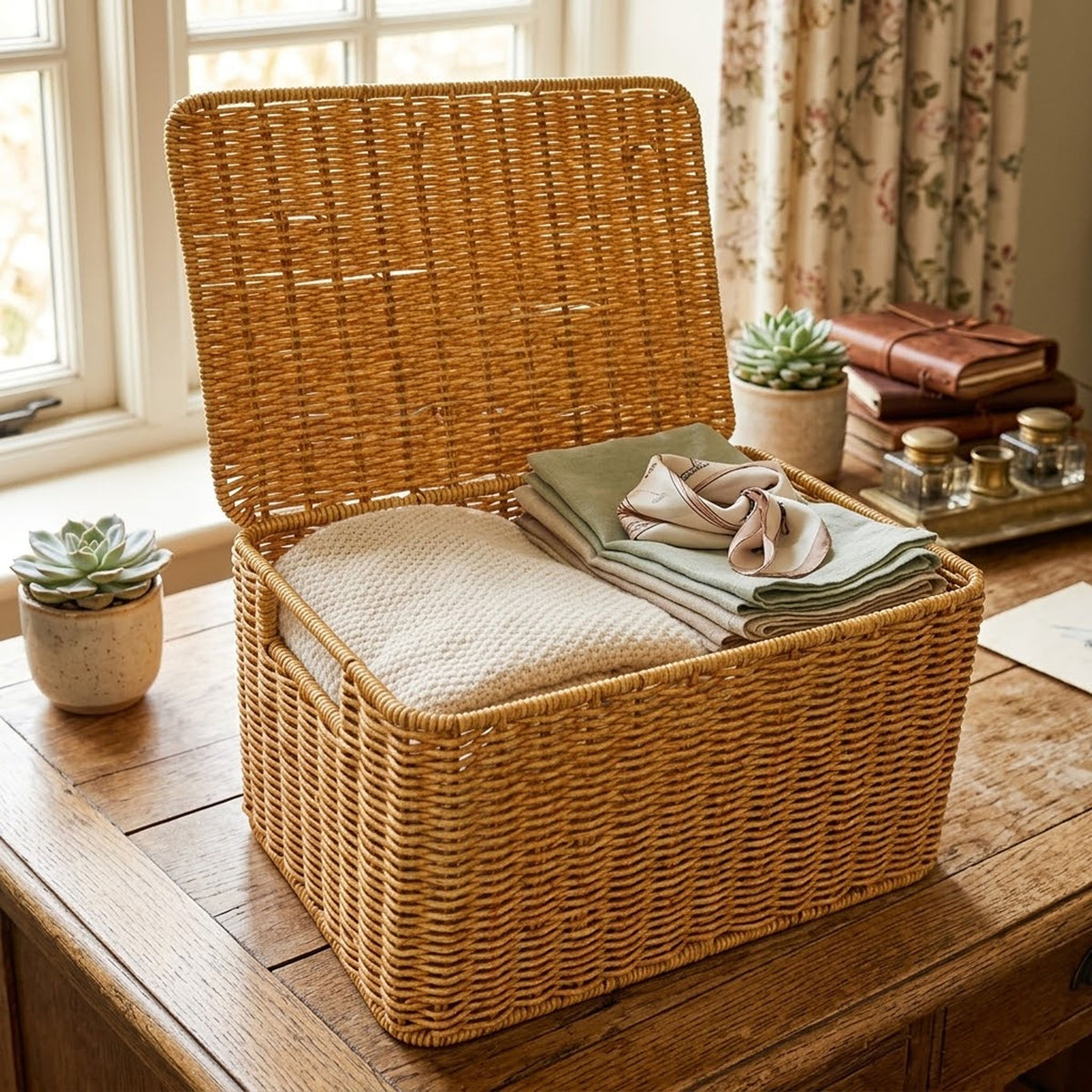 Panier de rangement sur une table