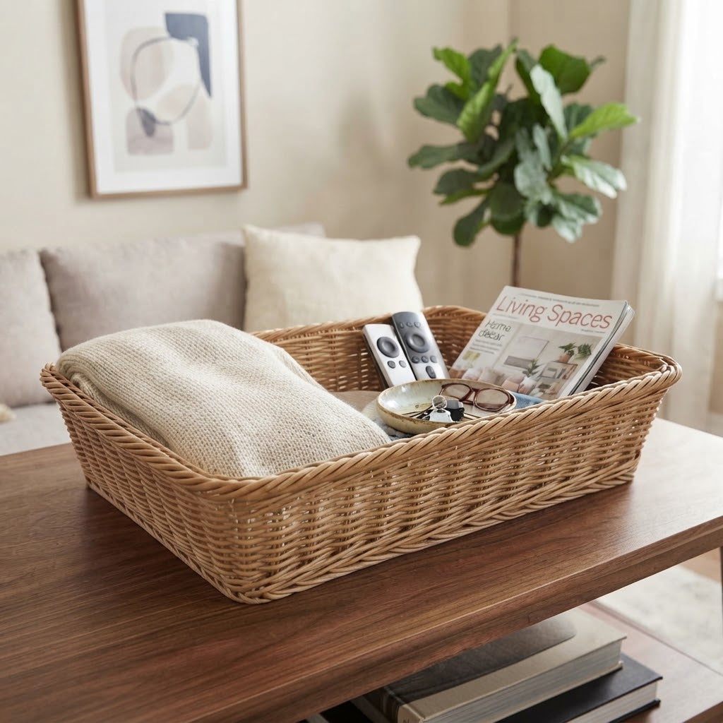 Panier de rangement sur une table de salon