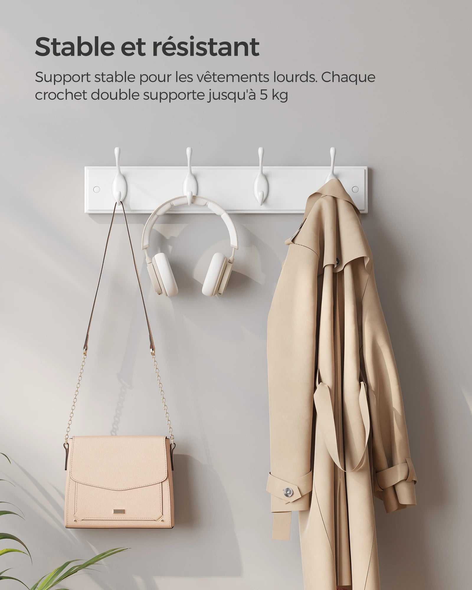 Patère murale sur un mur dans un entrée avec accessoires suspendus