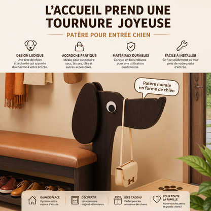 Le nez du chien sert de patère dans l'entrée 