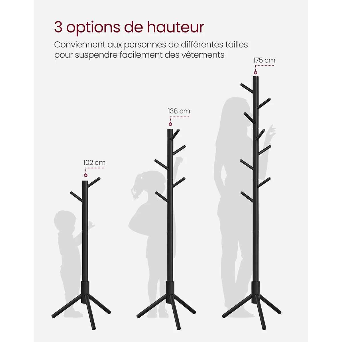 Porte-manteau bois avec 3 options de hauteur réglable