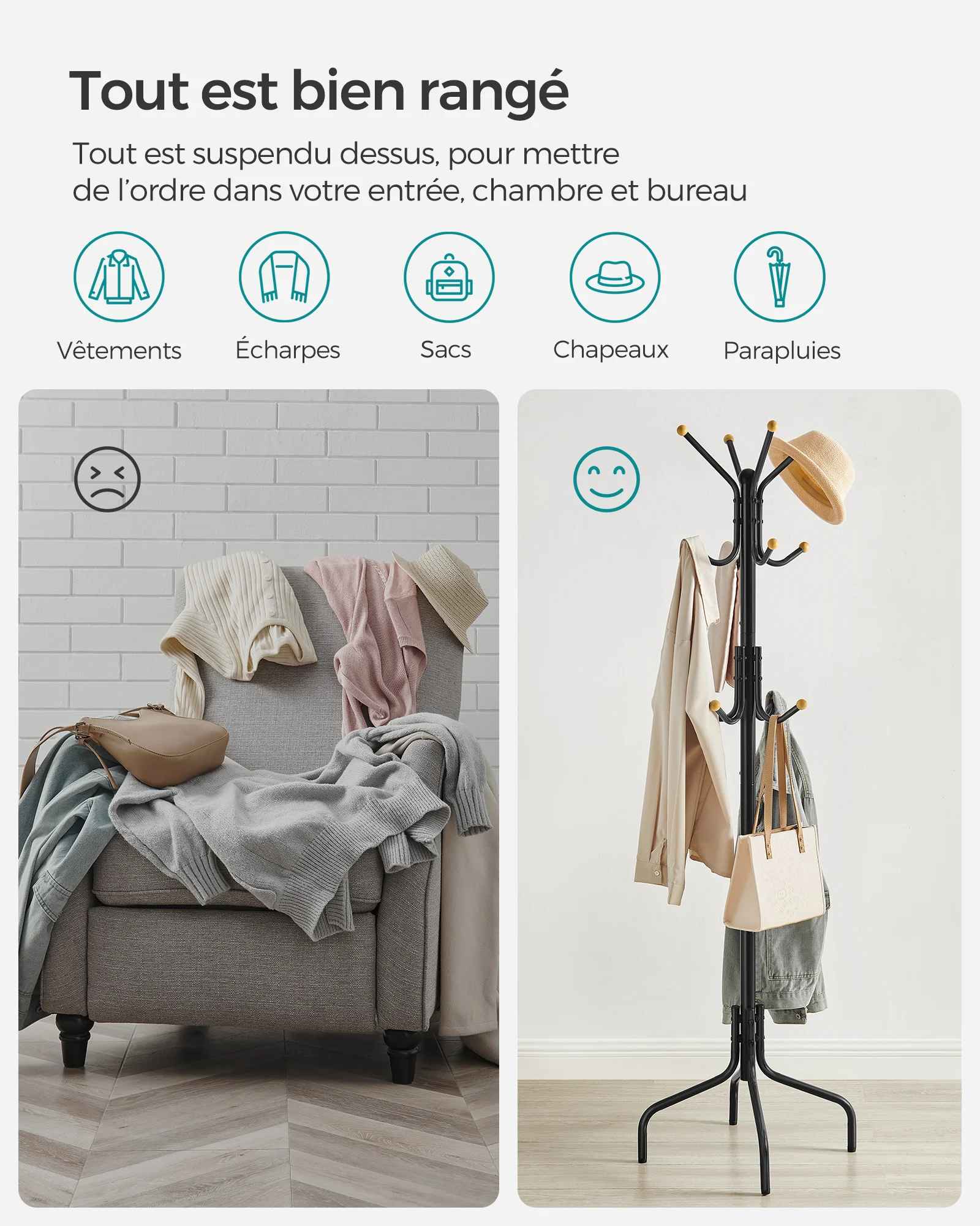 Avant/après porte-manteau entrée organisée – Le Range-Tout