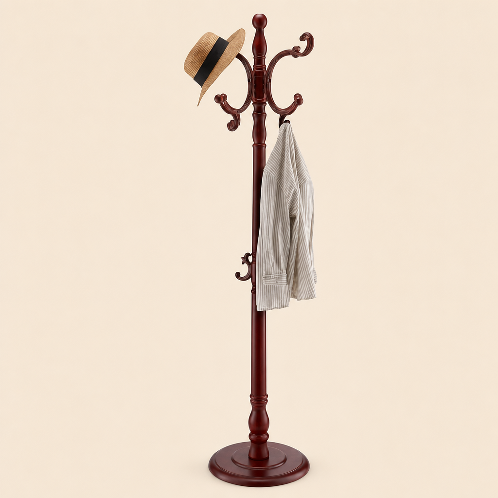 Porte manteau avec chapeau et veste de suspendu sur les crochets